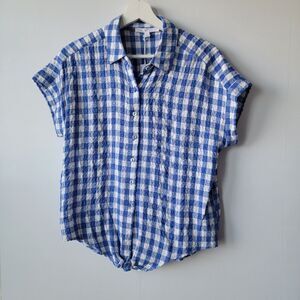 Jane+delancey women's gingham size S short sleeve button down tie front